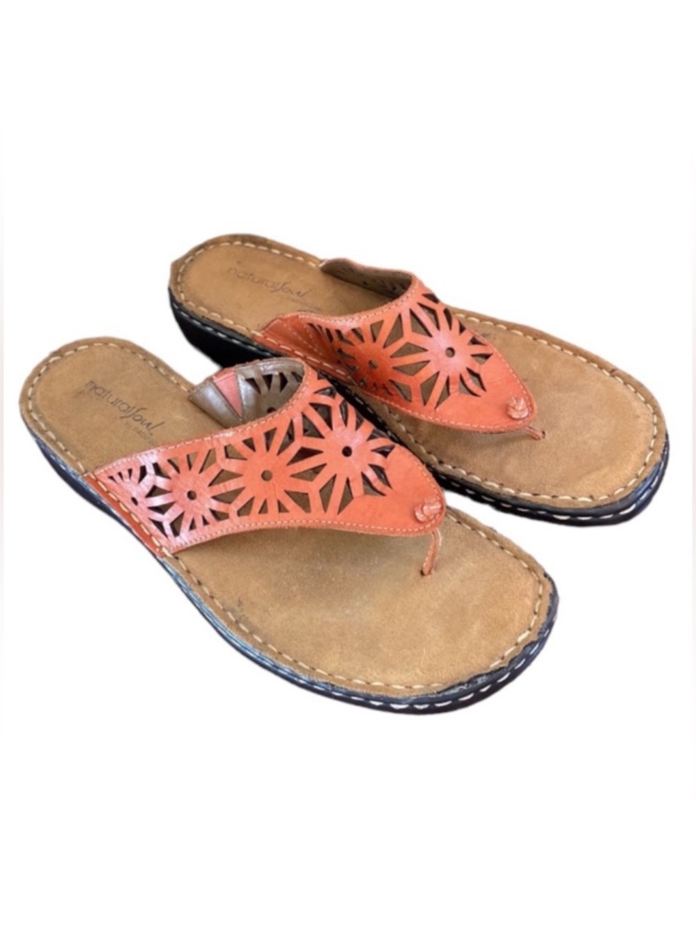 Natural Soul by Naturalizer Burnt Orange SZ 9.5 Boho Artisan Leather Sandals